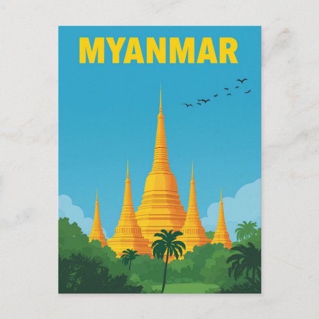 Postal Afiche de viaje de Retro Myanmar (Anverso)