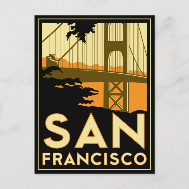 Postal Afiche de viaje de San Francisco Art Deco (Anverso)