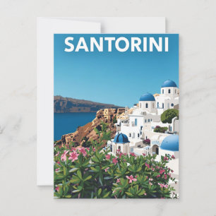Postal Afiche de viaje de Santorini Grecia