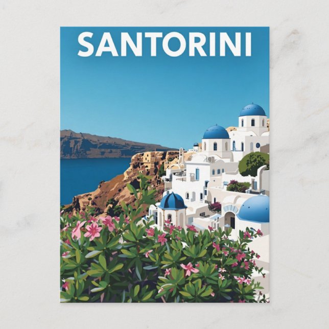 Postal Afiche de viaje de Santorini Grecia (Anverso)