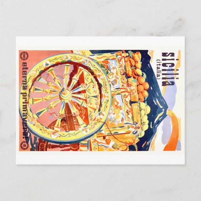 Postal Afiche de viaje de Sicilia Italia de 1947 Primaver (Anverso)