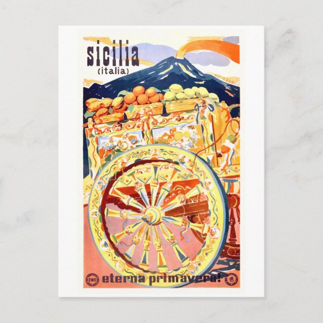 Postal Afiche de viaje de Sicilia Italia de 1947 Primaver (Anverso)