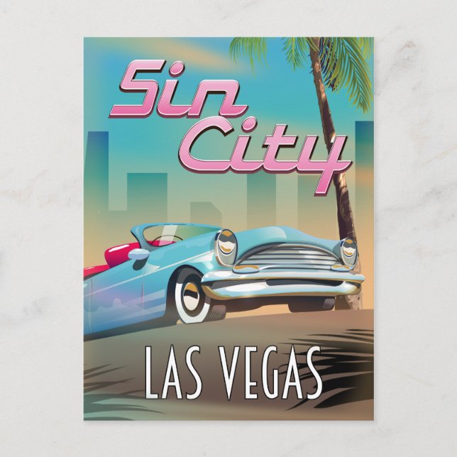 Postal Afiche de viaje de Sin city Las Vegas (Anverso)