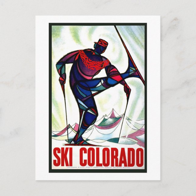 Postal Afiche de Viaje de Ski Colorado (Anverso)