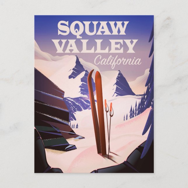 Postal Afiche de viaje de Sqaw Valley en California. (Anverso)
