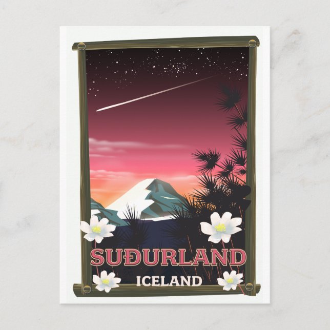 Postal Afiche de viaje de Suðurland Islandia (Anverso)