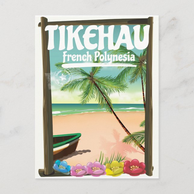 Postal Afiche de viaje de Tikehau, Polinesia Francesa. (Anverso)