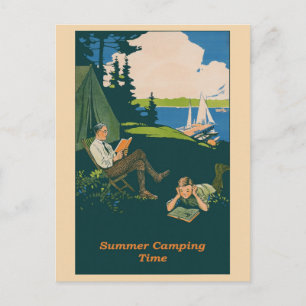 Postal Afiche de viaje de verano de camping
