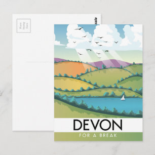 Postal Afiche de viaje de verano de Devon "por un descans