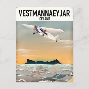 Postal Afiche de viaje de Vestmannaeyjar Islandia.