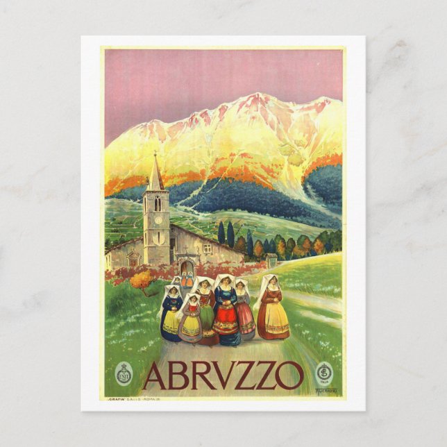Postal Afiche de viaje de Vintage Abruzzo Italia (Anverso)