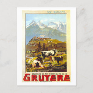 Postal Afiche de viaje de Vintage Gruyere Swiss