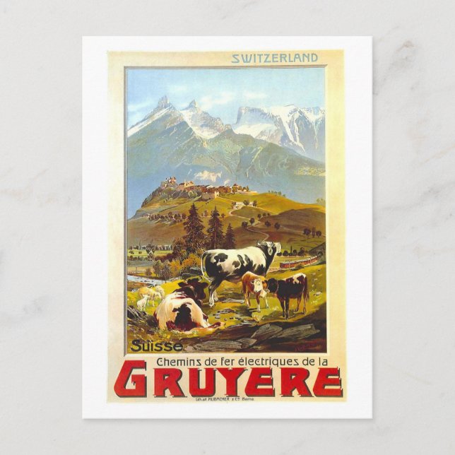 Postal Afiche de viaje de Vintage Gruyere Swiss (Anverso)