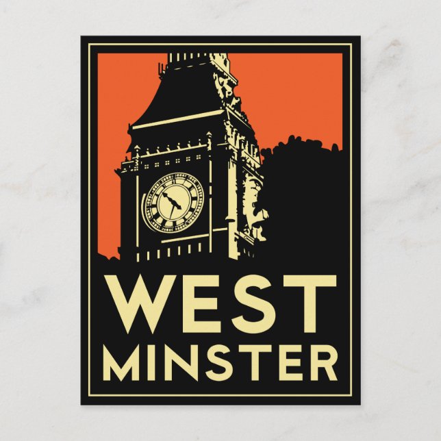 Postal afiche de viaje de westminster retro art deco (Anverso)