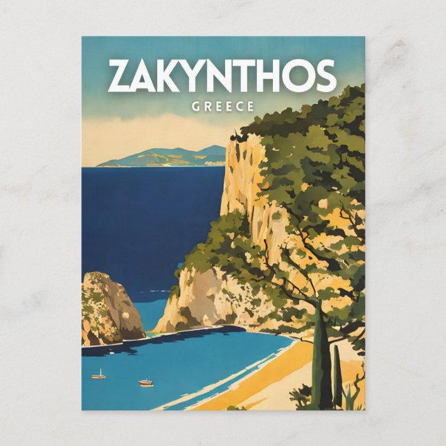 Postal Afiche de viaje de Zakynthos Grecia (Anverso)