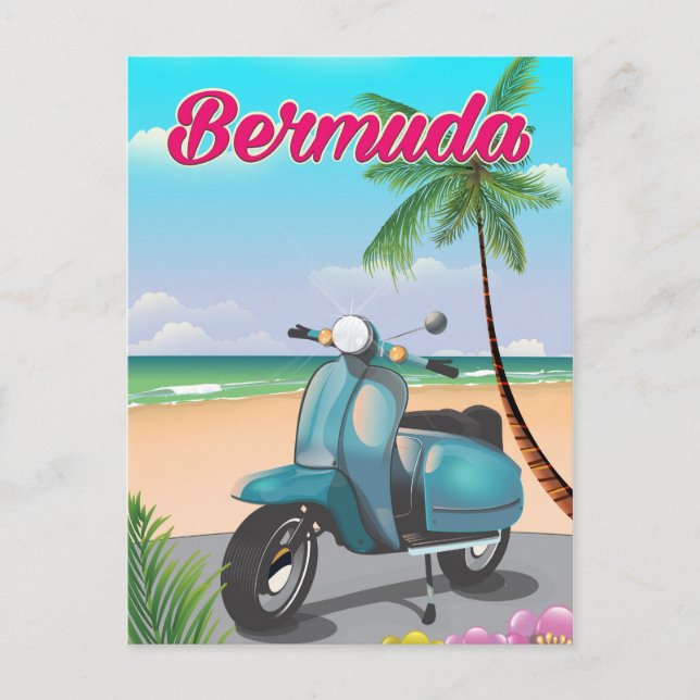 Postal Afiche de viaje del Bermuda Beach Scooter (Anverso)