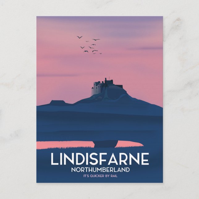 Postal Afiche de viaje del castillo de Lindisfarne Northu (Anverso)
