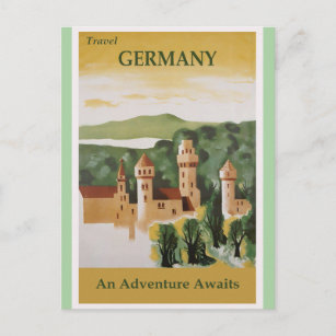 Postal Afiche de viaje del Castillo de Vintage de Alemani