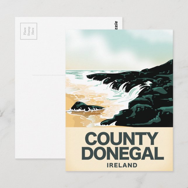 Postal Afiche de viaje del Condado de Donegal Seaside (Anverso / Reverso)