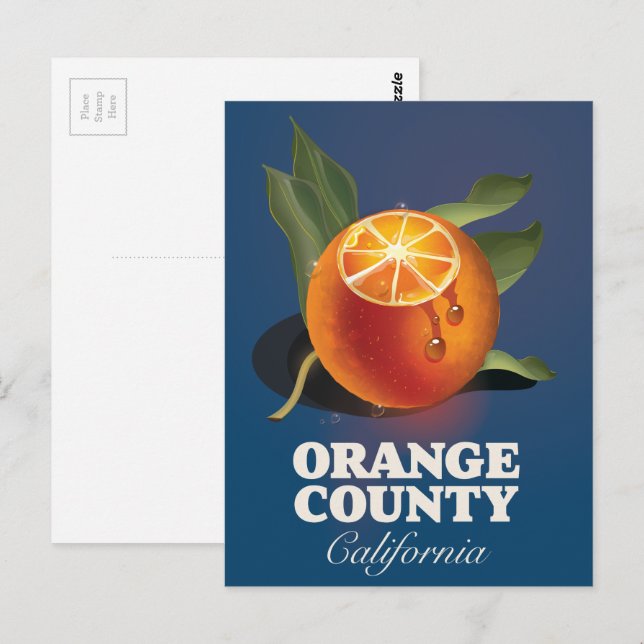 Postal Afiche de viaje del condado de naranja en Californ (Anverso / Reverso)
