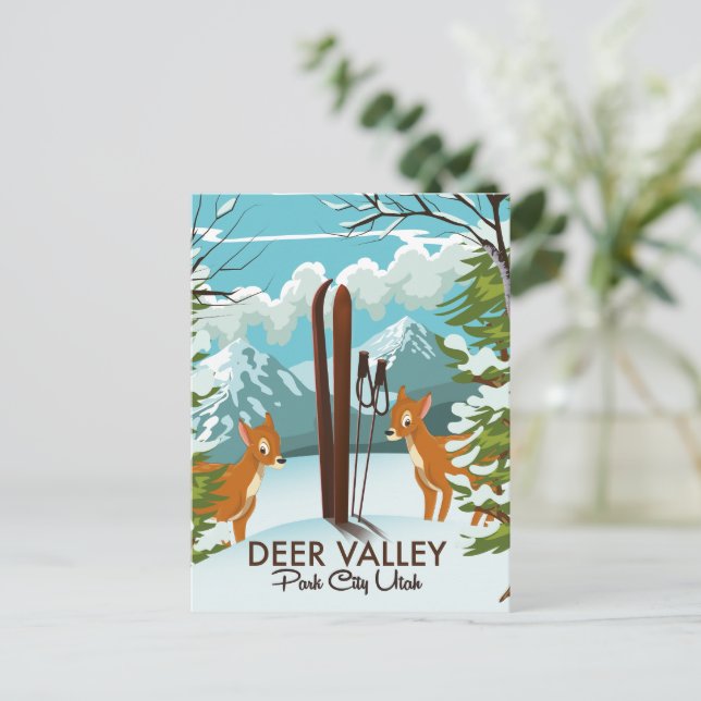 Postal Afiche de viaje del Deer Valley Park City Utah (Anverso de pie)