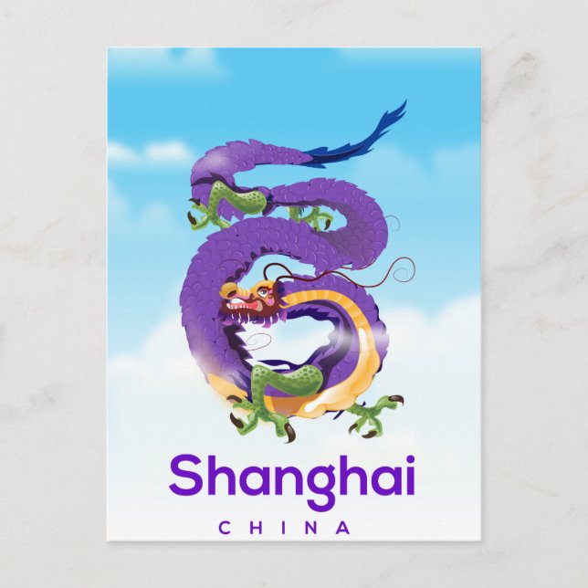 Postal Afiche de viaje del Dragón de China en Shanghai (Anverso)
