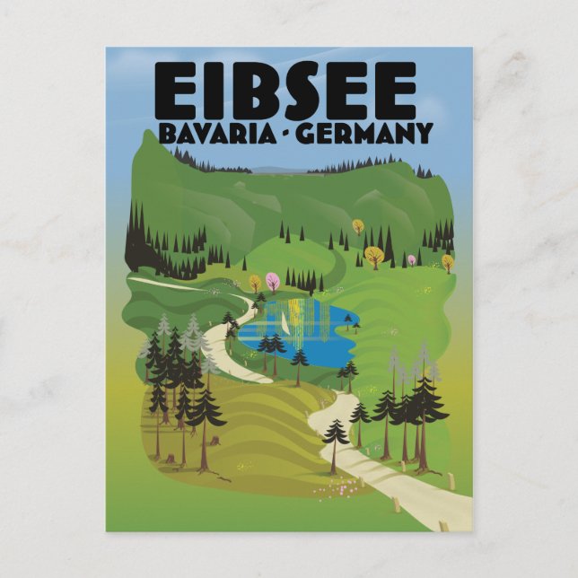 Postal Afiche de viaje del Eibsee Alemania. (Anverso)