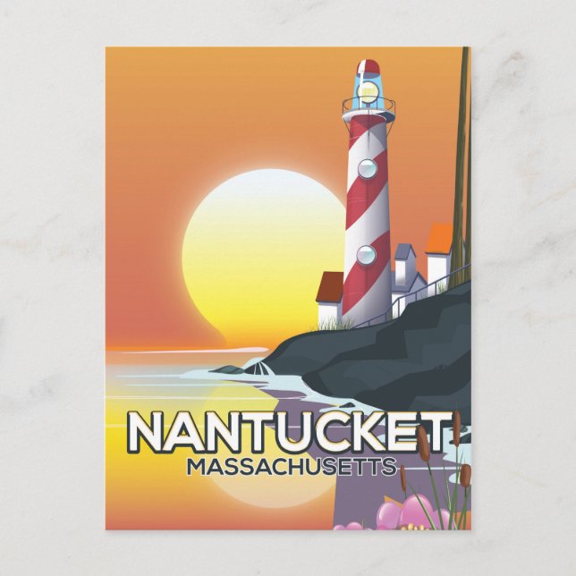 Postal Afiche de viaje del faro de Nantucket Massachusett (Anverso)