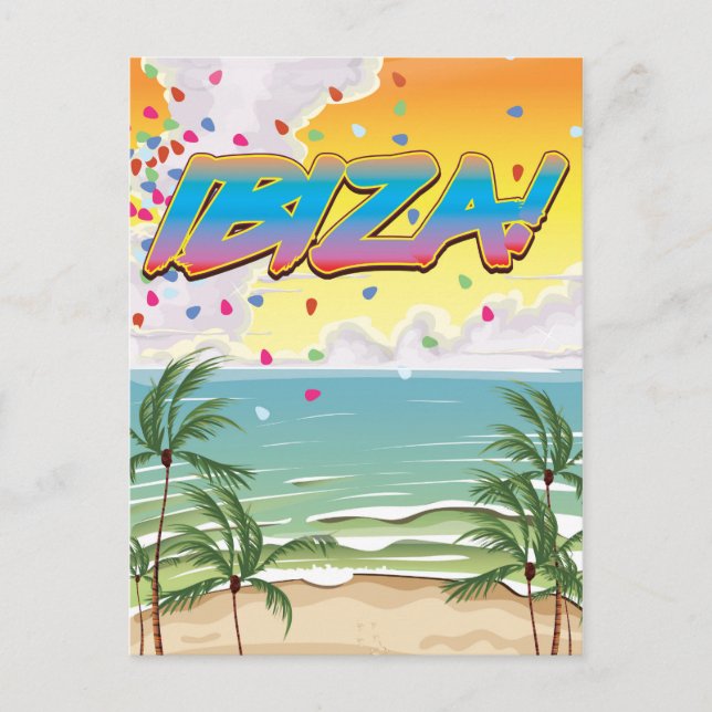 Postal Afiche de viaje del Fiesta de playa de Ibiza (Anverso)