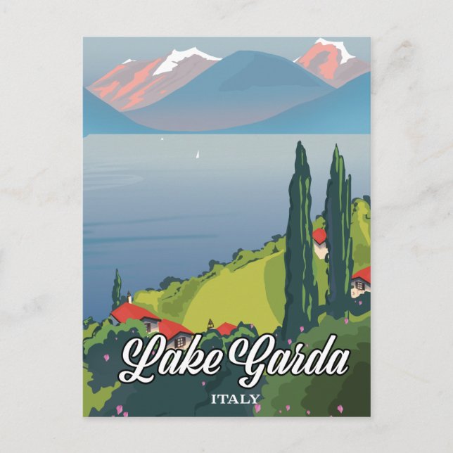 Postal Afiche de viaje del lago de Garda Italia (Anverso)