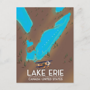 Postal Afiche de viaje del Lago Erie, Estados Unidos