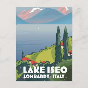 Postal Afiche de viaje del lago Iseo, Lombardía, Italia