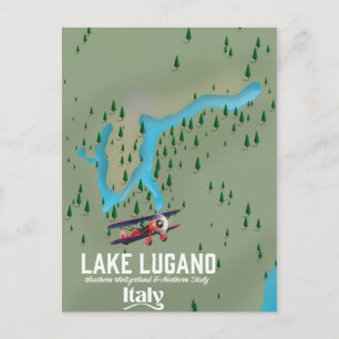 Postal Afiche de viaje del lago Lugano Italia - Suiza