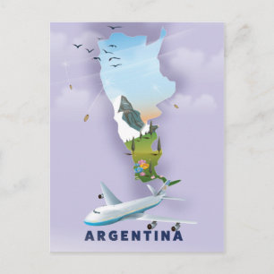 Postal Afiche de viaje del Mapa de Argentina