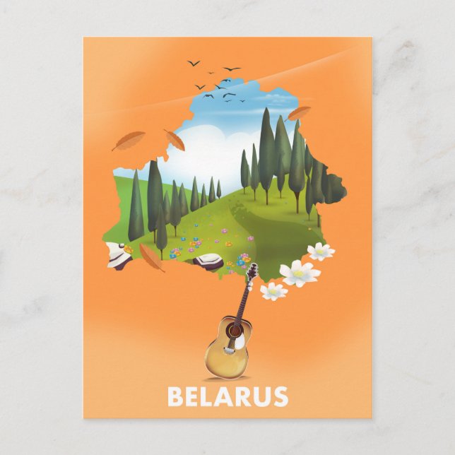 Postal Afiche de viaje del Mapa de Bielorrusia. (Anverso)