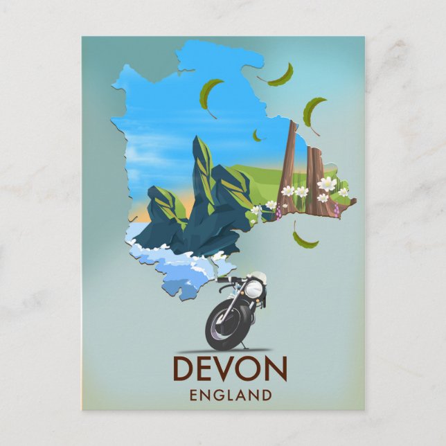 Postal Afiche de viaje del mapa de Devon (Anverso)