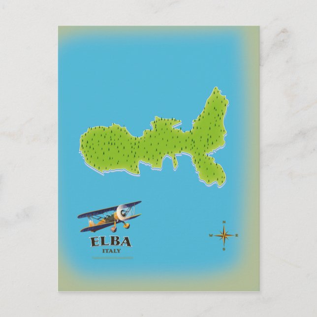 Postal Afiche de viaje del mapa de Elba Italia (Anverso)