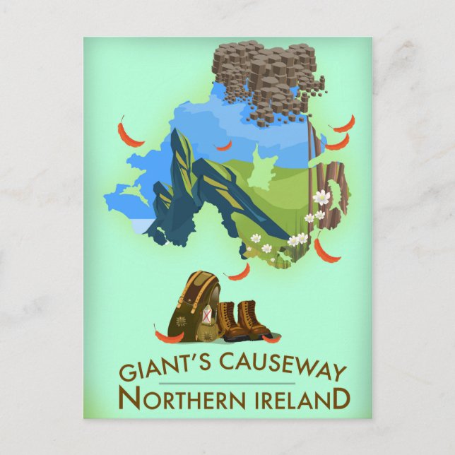 Postal Afiche de viaje del mapa de Irlanda del Norte de l (Anverso)