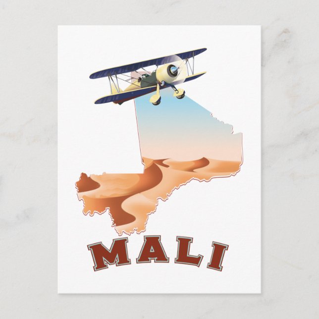 Postal Afiche de viaje del Mapa de Mali (Anverso)
