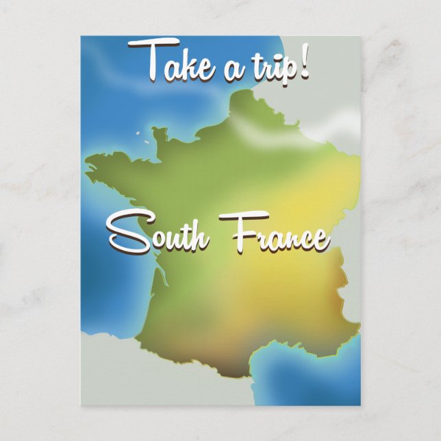 Postal Afiche de viaje del Mapa del Sur de Francia (Anverso)