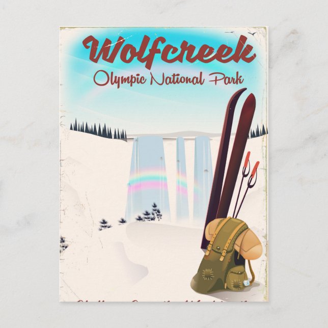 Postal Afiche de viaje del Parque Nacional Olímpico Wolf  (Anverso)