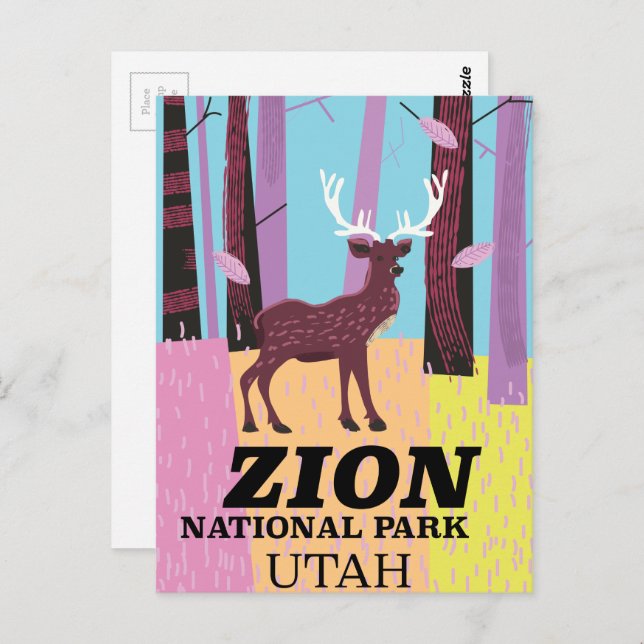 Postal Afiche de viaje del Parque Nacional Sion Utah. (Anverso / Reverso)