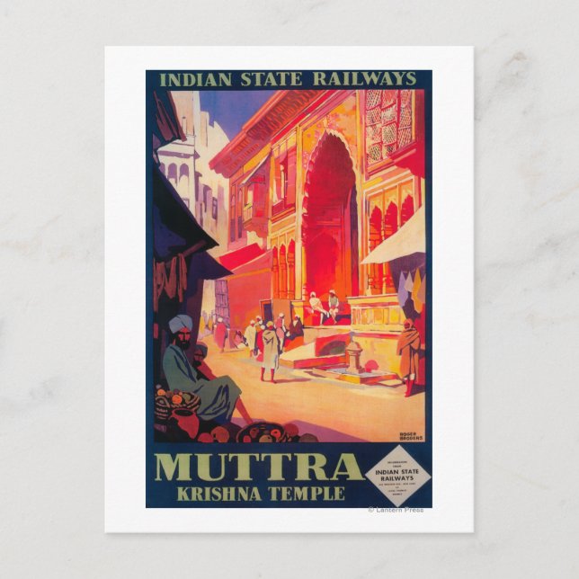 Postal Afiche de viaje del templo Muttra Krishna (Anverso)
