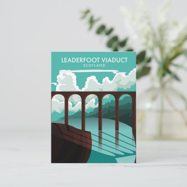 Postal Afiche de viaje del Viaducto Leaderfoot Scotland (Anverso de pie)