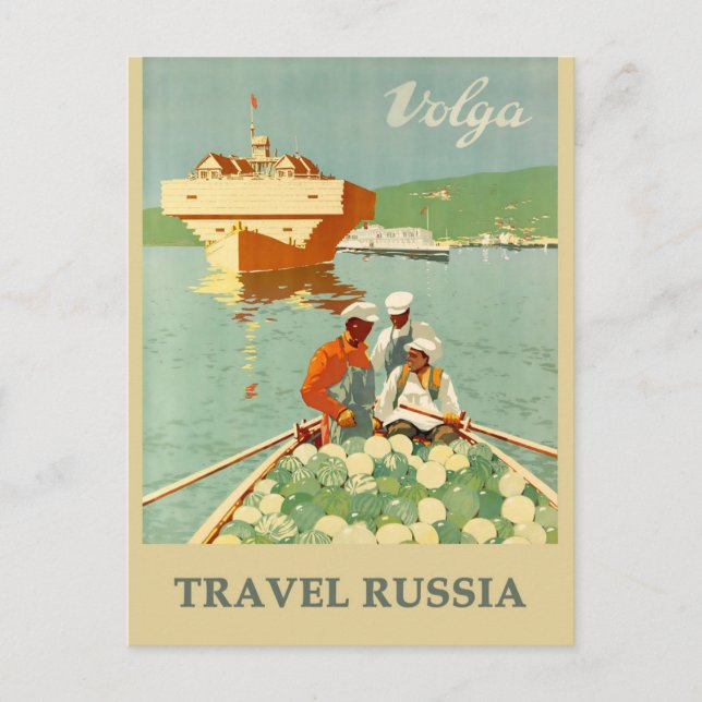 Postal Afiche de viaje del Volga ruso vintage (Anverso)