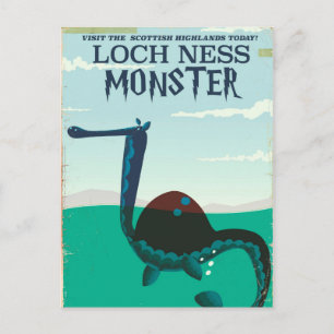 Postal Afiche de viaje divertido de Loch Ness Monster