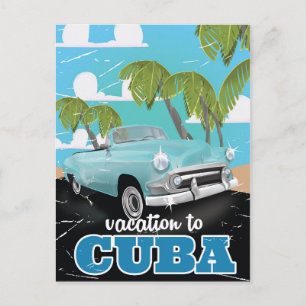 Postal Afiche de viaje en auto vintage de Cuba