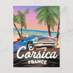 Postal Afiche de viaje en coche de Corsica Retro