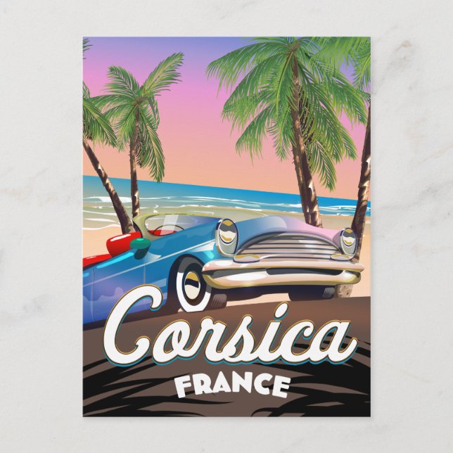 Postal Afiche de viaje en coche de Corsica Retro (Anverso)