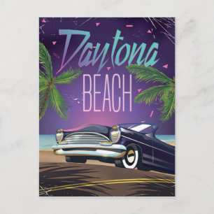 Postal Afiche de viaje en coche de Daytona Beach Vintage